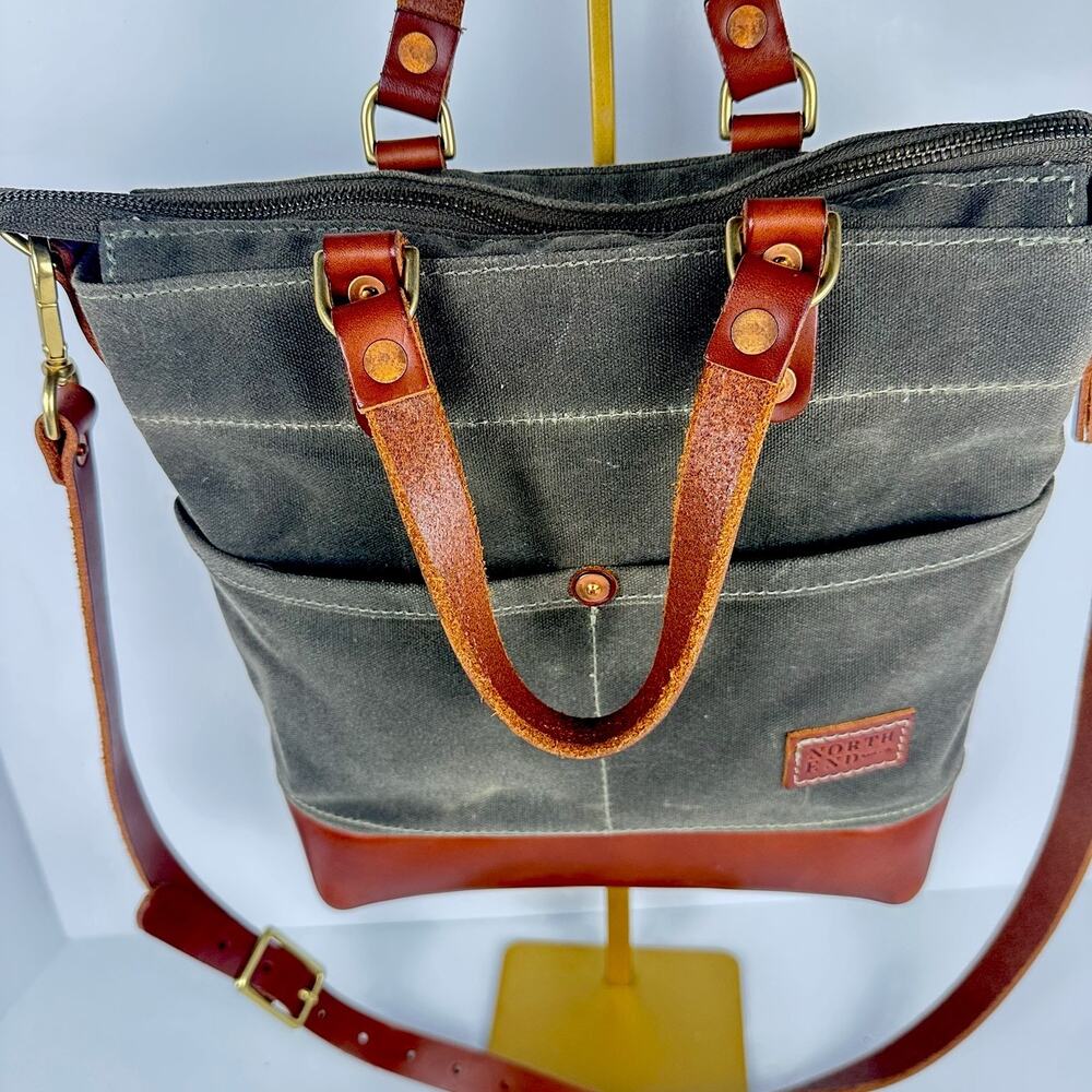 North End Canvas & Leather Bag The Leona Denim interior Pristine crossbody tote - Picture 8 of 16